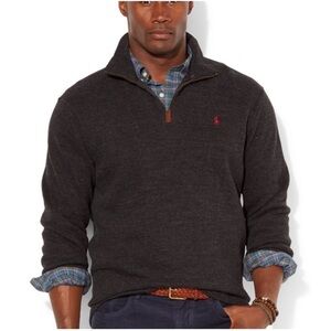 Polo Ralph Lauren Quarter Zip Sweater Luxury Knit Charcoal Grey Mens Size Large